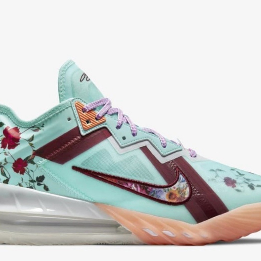 Nike Lebrons Men's Mint and Burgundy Floral Sneakers